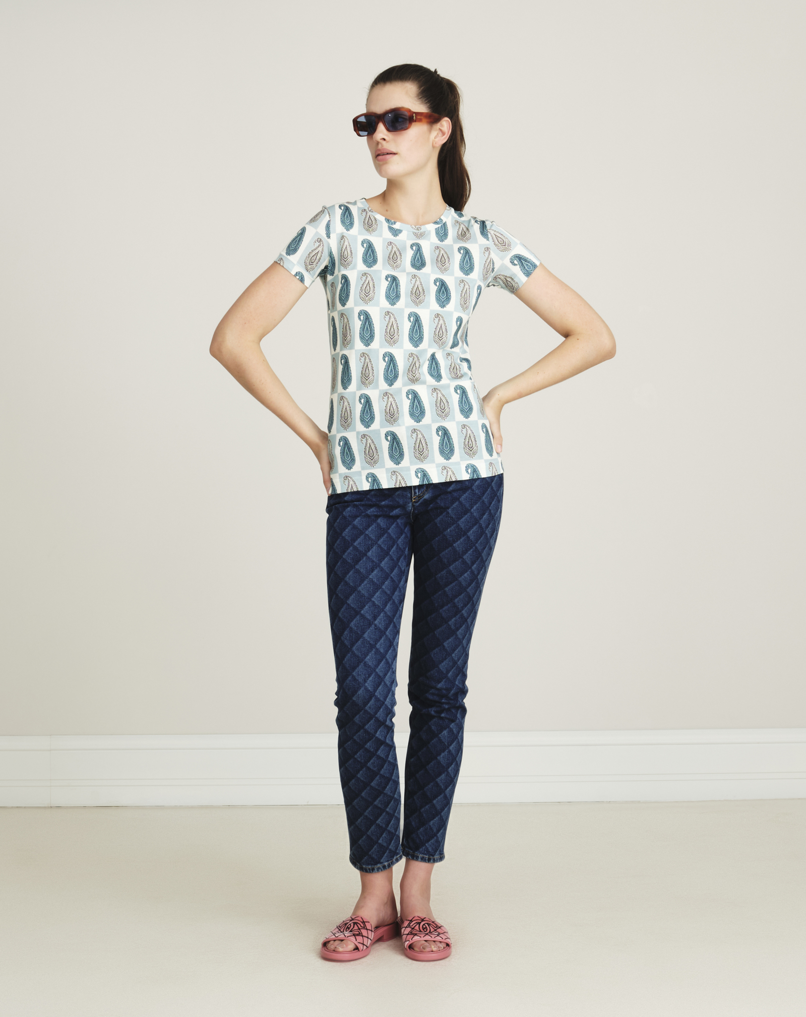 Etro - Green & Blue Patterned Cotton Tshirt S